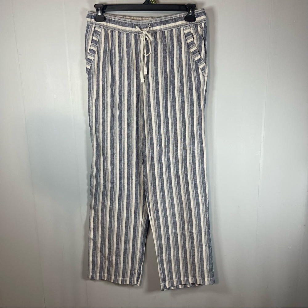 Linen Pants Striped Med Pull On Pockets Coastal Grandma Minimalist Resort Casual